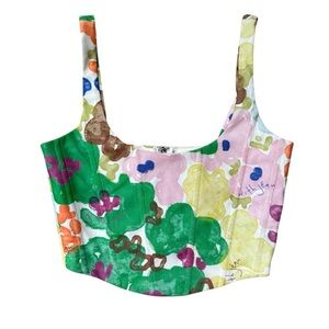 With Jéan Cindy Zipper Back Corset Top Watercolor Boning Viola Tricolor Size XS